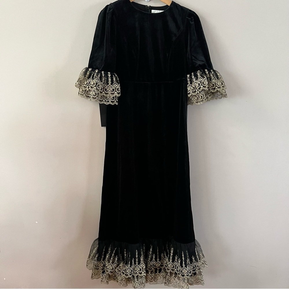Tuckernuck pomander place velvet Lillith midi dress ladies size large black gold - Picture 2 of 12